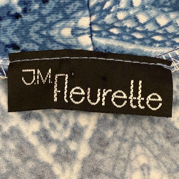 Jm Fleurette Multi-Tone Blue Chevron Print Sleeveless Tie Neck Sash Blouse - Picture 9 of 11